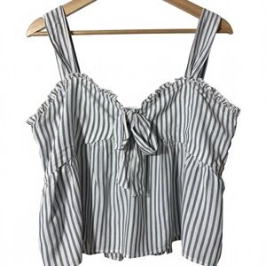 NWT AE Boho Coastal Striped Tank Ruffle Sweetheart Tie-Front Top Smocked Back